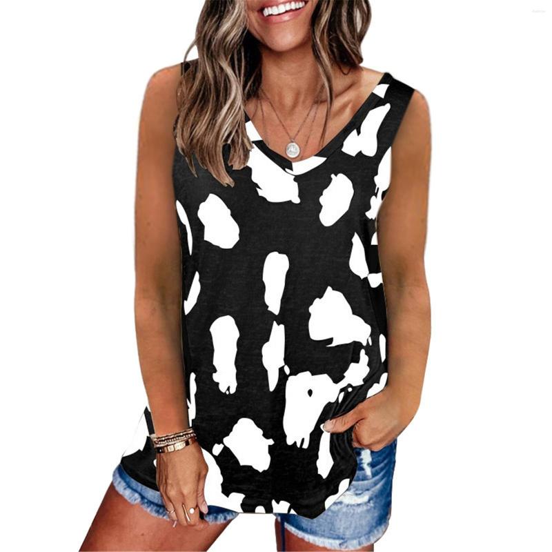 

Women' Tanks Vest Neck Summer Round Print Women' Sleeveless Fashion Leopard Loose Tops Blouse, Green