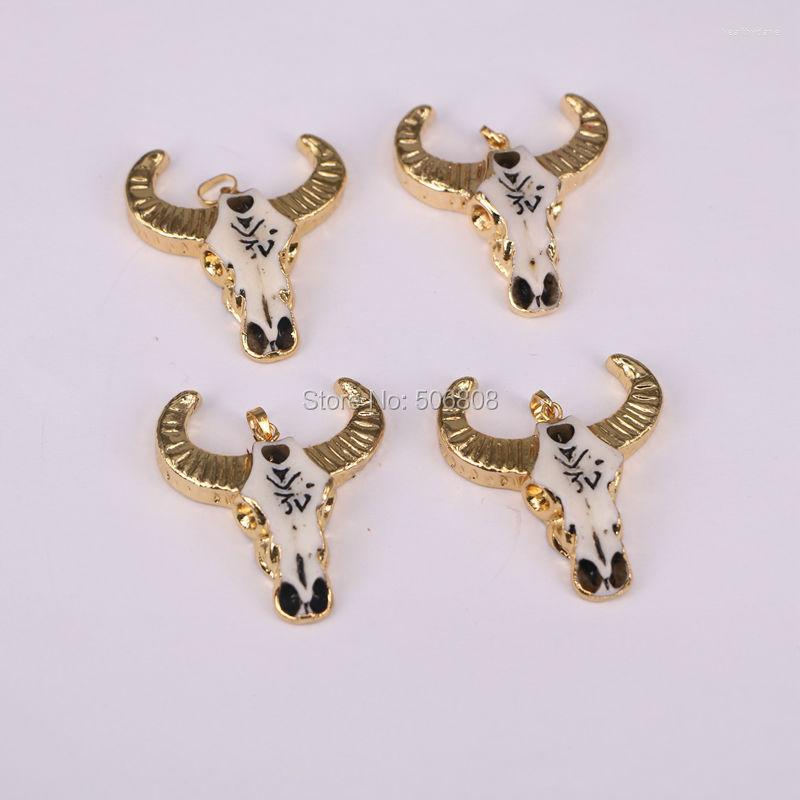 

Pendant Necklaces 6pcs Resin OX Head Charms Gold Color Edged Bull