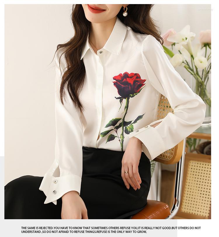 

Women' Blouses Rose Print Shirt Women' Spring Top Womens Tops And, White