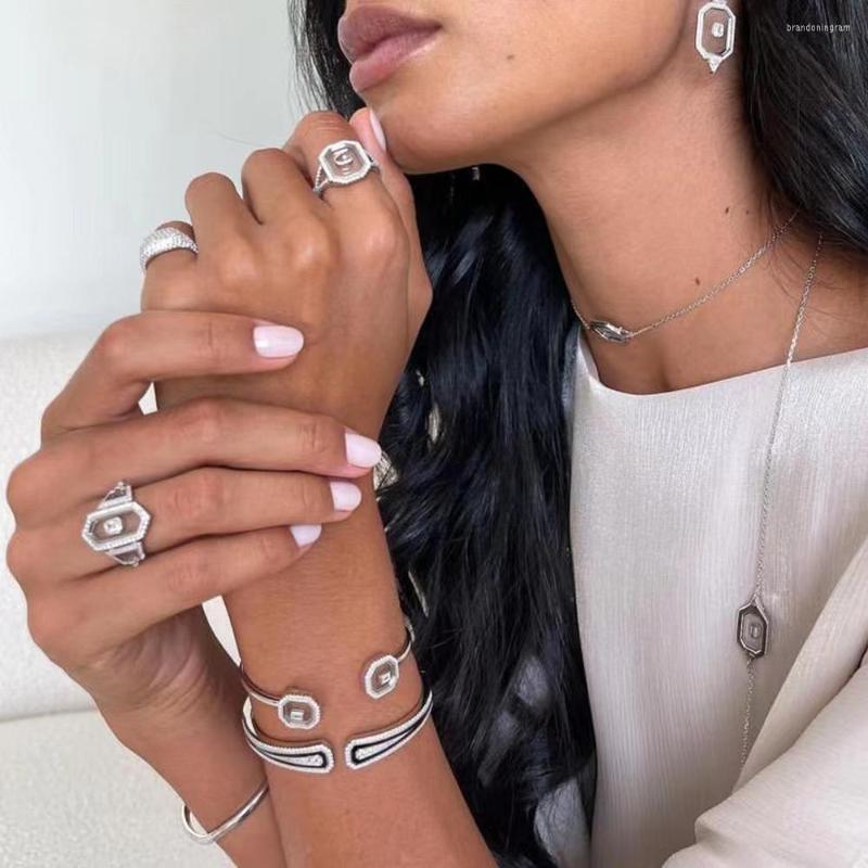 

Necklace Earrings Set HIBRIDE Personalized Arabic Letter And Ring 3 Piece Cubic Zirconia Jewelry For Dubai Women N-1316, Picture shown