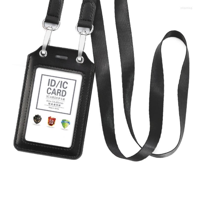 

Card Holders Pu Leather Badges Holder Strap Lanyard Office Work Students Protector For Women Men, Brown