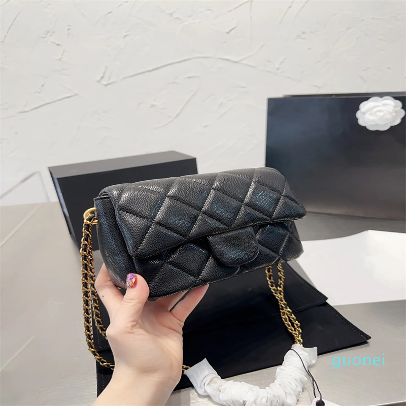 

2023 Shopping bag Love Golden Ball Square Fatty Lychee skin love adjusting buckle chain bag Single shoulder crossbody bag, Black