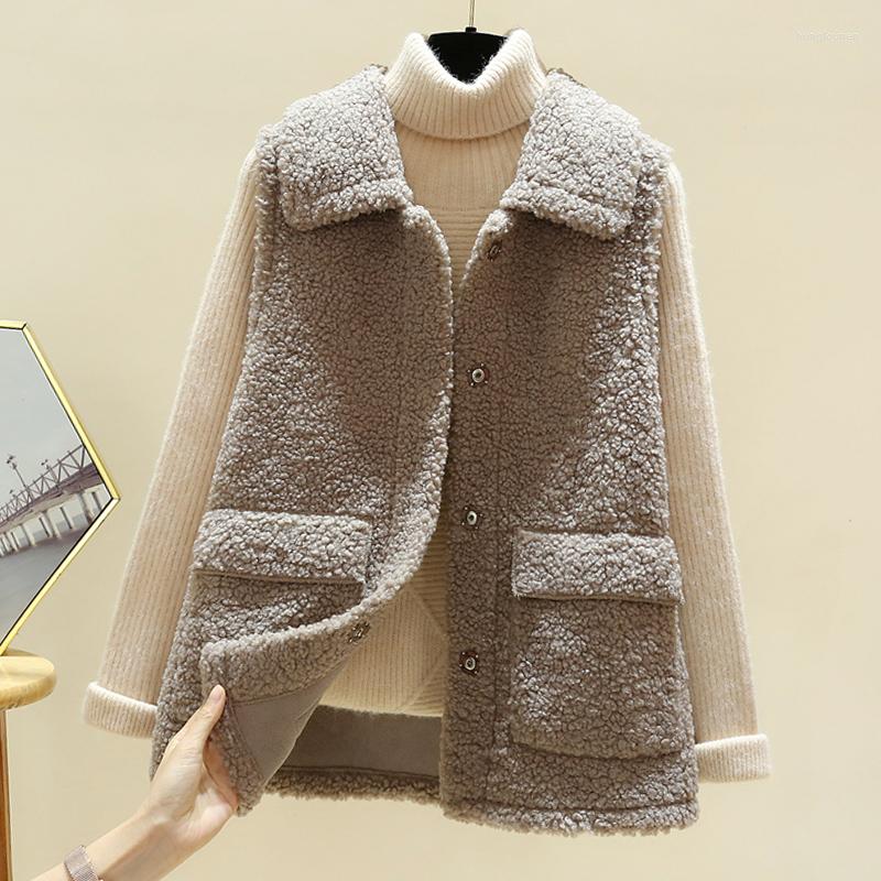 

Women's Vests Lamb Vest Women Waistcoat Tops Autumn Winter Sleeveless Jacket Thicken Warm Turn Down Collar Hidden Zipper Outerwear, C1