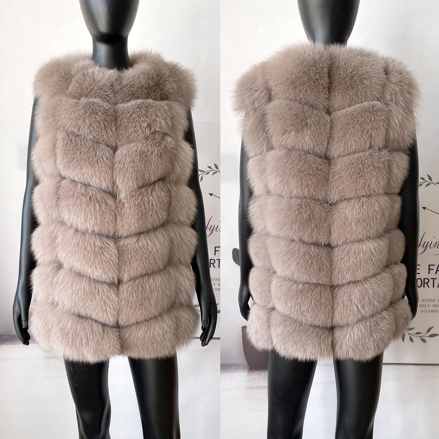 

Fur 2022 New Real Fur Coat Women Fashion Winter Warm Seven Rows Ahead and Seven Rows Back Khaki High Quality Natural Fox Fur Vest, Gray