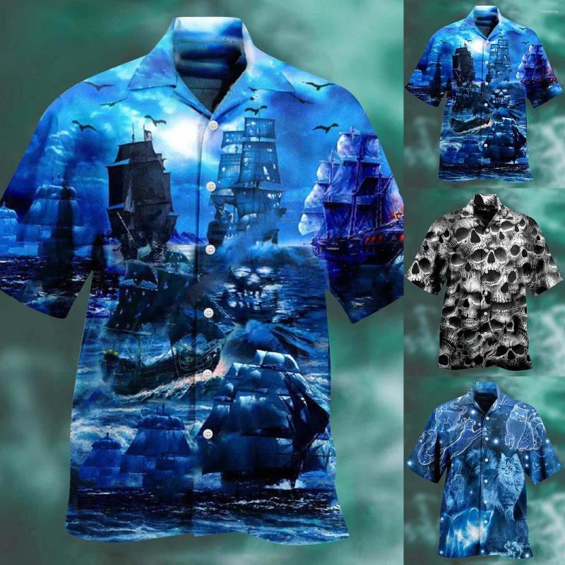 

Men's Casual Shirts Men's Spring/summer Fashion Sports Party Beach Loose Print Short Sleeved Shirt, Black