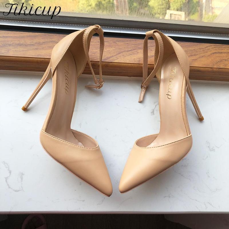 

Dress Shoes Tikicup Nude Matte Women Ankle Strap Summer High Heel Comfortable Pointy Toe D'Orsay Stiletto Pumps Plus Size 43 44 45, 10cm matte nude