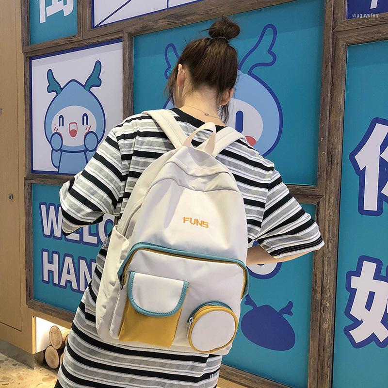 

School Bags Spring Color Nylon Bag Leisure Men's And Women's Backpack Pocket Students Personality, Black