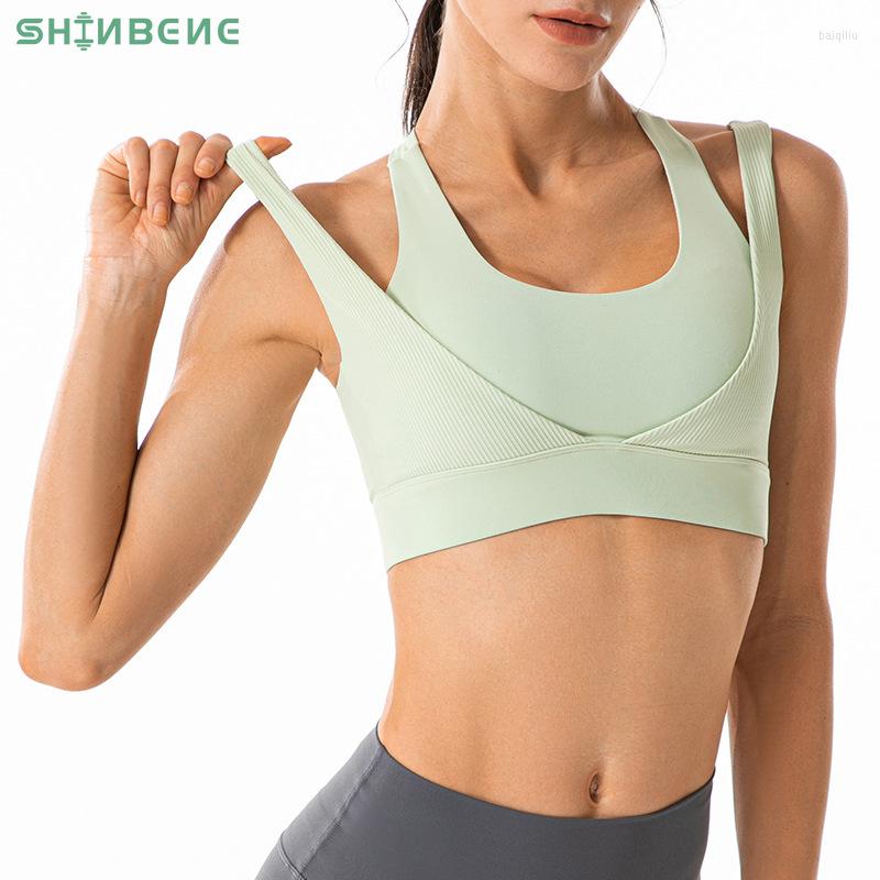 

Yoga Outfit SHINBENE High Support Back Closure Sport Bras Top Women Push Up Plus Size Double Strap Fitness Workout Tops S-XXL, Nude
