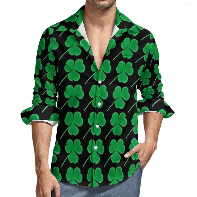 

Men's Casual Shirts Green Shamrock Pattern Shirt St Patricks Day Irish Long Sleeve Graphic Y2K Blouses Spring Fashion Oversize Clothes, Style-12