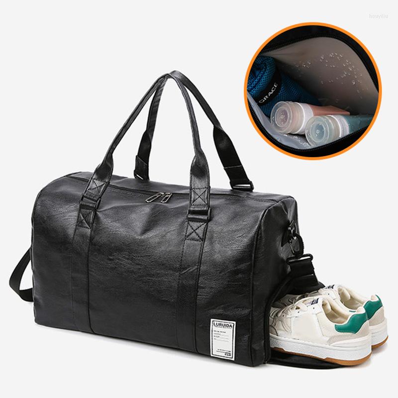 

Outdoor Bags Gym Bag PU Leather Pocket For Shooes Fitness Travel Business Waterproof Sports Large Capacity Crossbag Xa49wd, Black