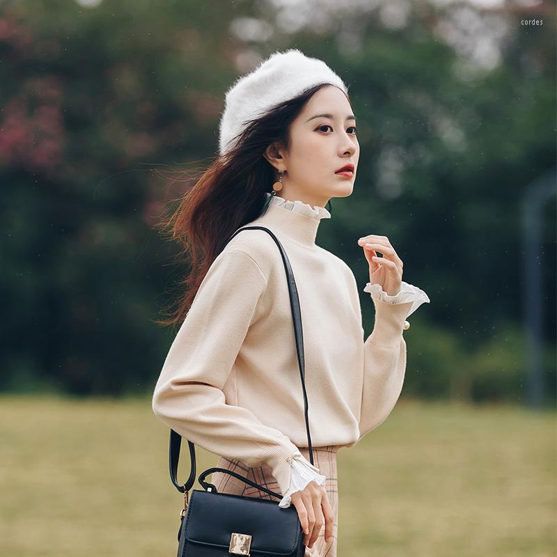 

Women's Sweaters Half-high Collar Long-sleeved Sweater Fake Two-piece Bottoming Shirt Pullover Women's Outer Wear 2023 Autumn Horn, Black