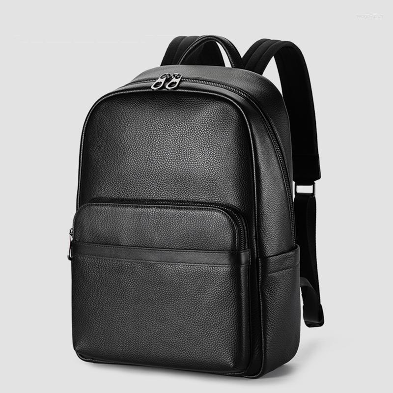 

Backpack DIDE Genuine Leather Weekend Work Travel Back Pack 15 Inch Laptop Mens Business Casual Waterproof Black Backpacking, P1011c