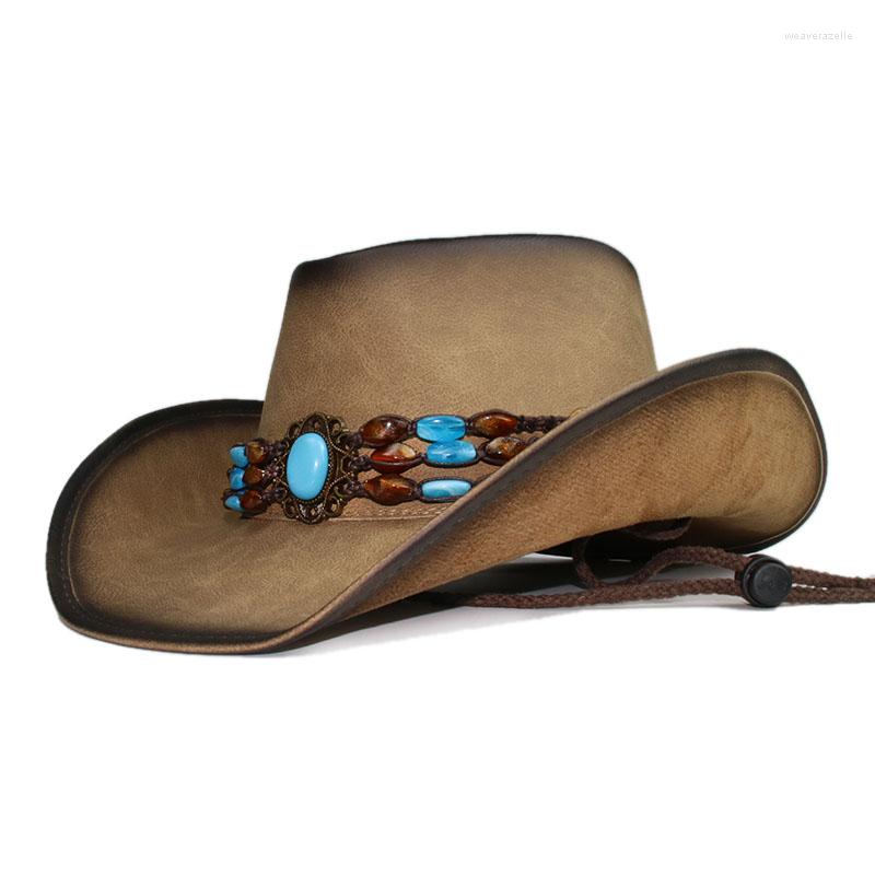 

Berets Unisex Women Men Retro Turquoise Band PU Leather Roll Up Wide Brim Sombrero Sun Cap Beach Cowboy Cowgirl Western Hat Adjustable, No.1 solid khaki