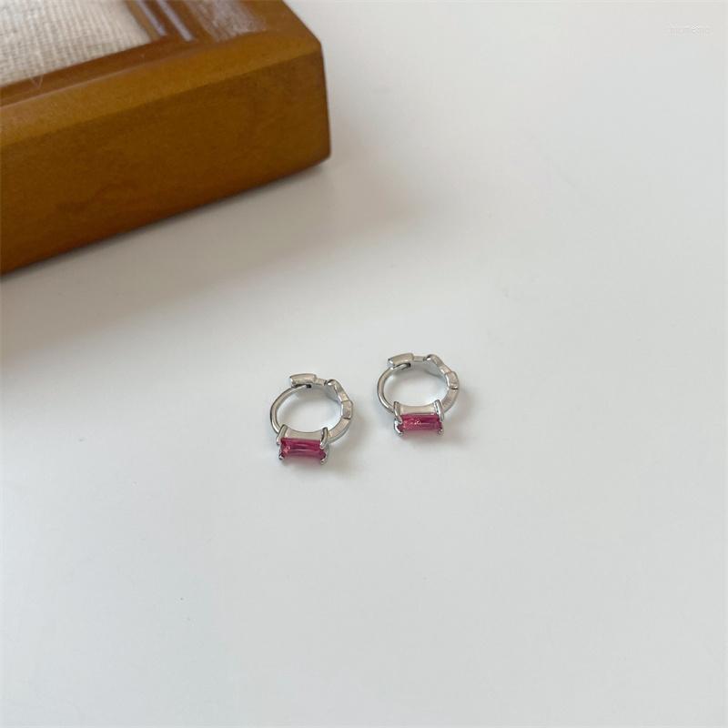 

Hoop Earrings Korean Trendy Dignified Silver Color Simple Pink Zircon For Women Generous Party Wedding Birthday Accessories