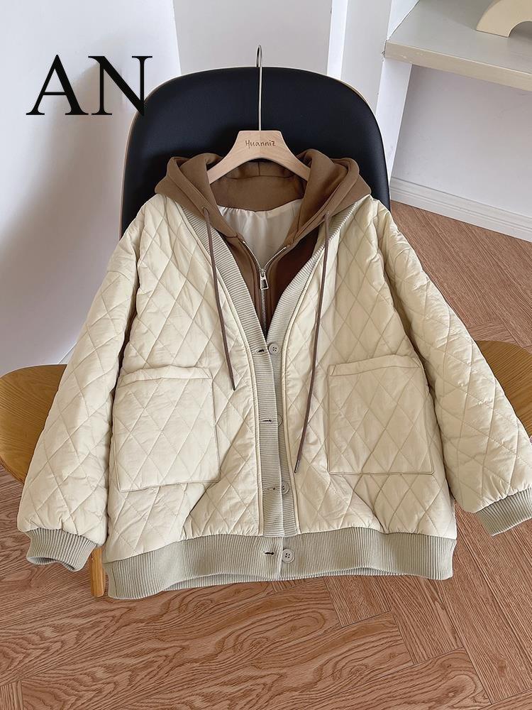 

Leather Autumn Winter 2022 Thickened Cotton Padded Clothes Loose Hooded Padded Jacket Coats Winter Clothes Women Woman Coat Parka, Apricot