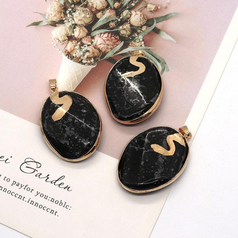 

Pendant Necklaces Exquisite Natural Stone Oval Pine 32x44mm Vintage Charm DIY Making Necklace Earrings Fashion Jewelry Accessories