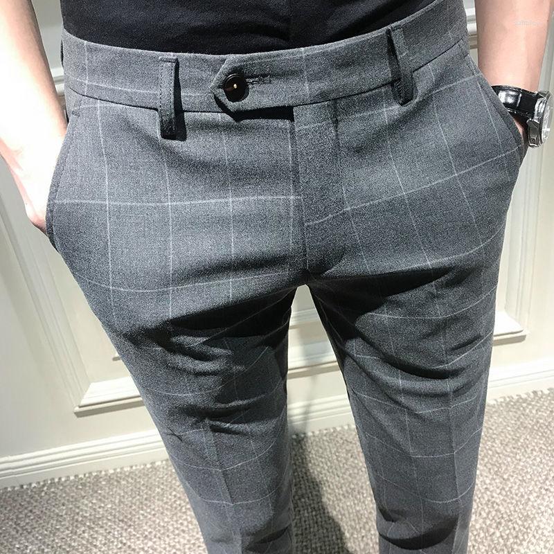 

Men's Suits Men Fashion Plaid Suit Pant Elegant Slim Fit Social Trousers Pants High Quality Business Office Party Dress Ankle H195, Heise
