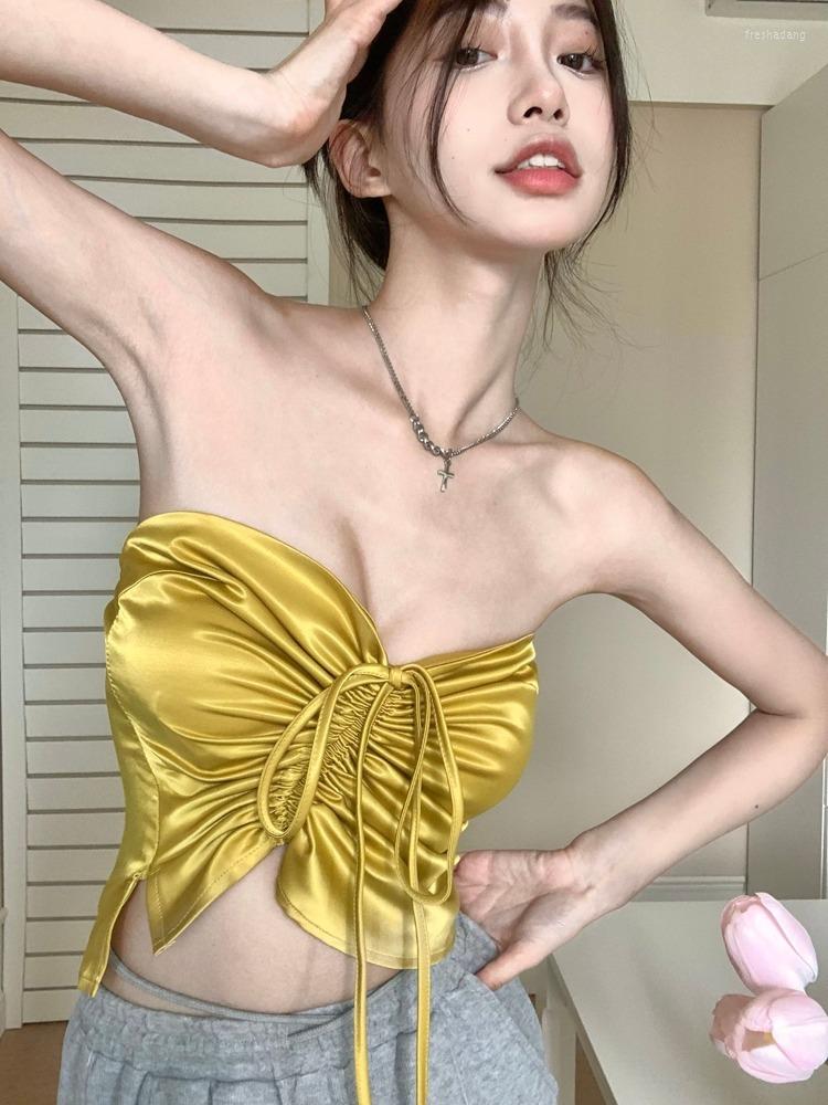 

Women's Tanks Women Vest Unique Design Heart-Shaped Strapless Club Style Top Solid Sexy Cleavage Sheath Midnight, White