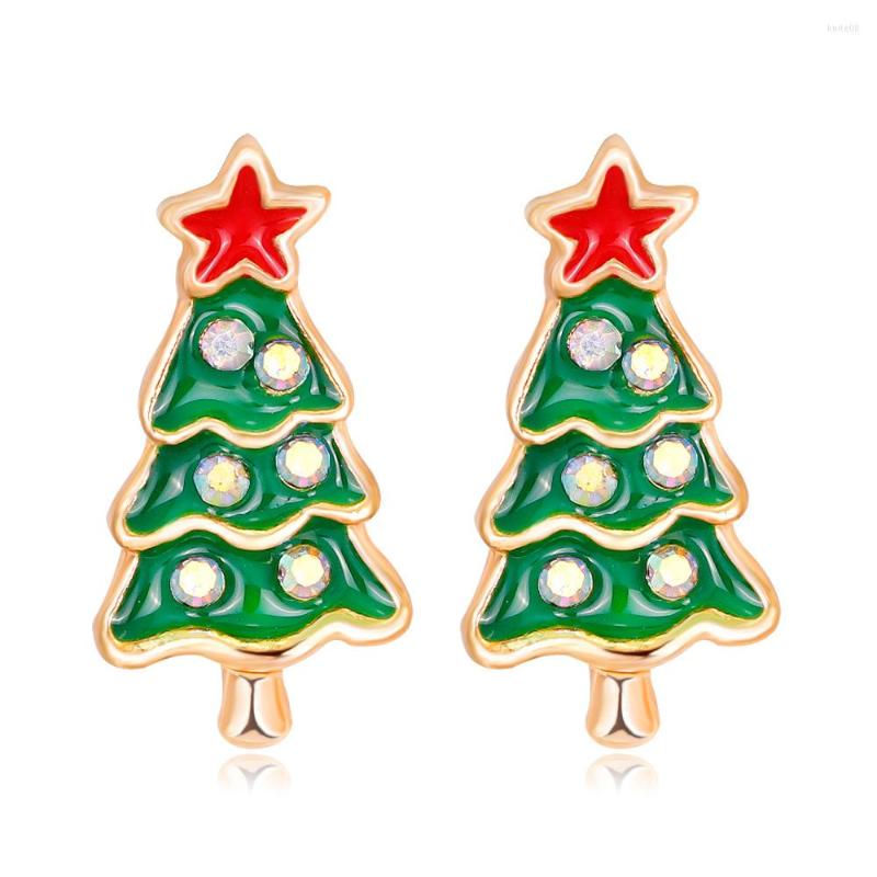 

Stud Earrings Enamel Christmas Tree Cartoon For Women Fashion Year Party Jewelry Pendientes Boucle D'oreille