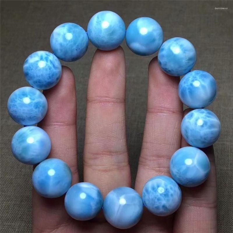 

Strand Genuine Natural Blue Larimar Gems Stone Big Beads Women Man Bracelet 15mm