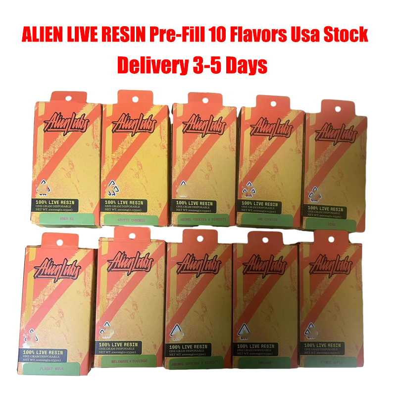 

New Alien labs Live Resin disposable Cigarette Vape Pre-filled 1.0ml Ceramic coil pen Device 350mah Type C Chargeable 10 flavor sticker USA Delivery 3-5 Days