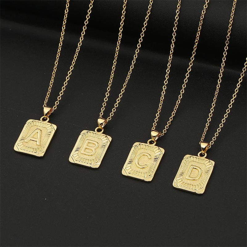 

Pendant Necklaces Punk A-Z Initial Letter Necklace Women Classic Rectangle Gold Color Link Chain For Jewelry Gift