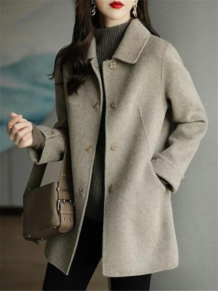

Fur Autumn Winter Woolen Coat Women Loose Elegant Overcoat New 2022 Fashion Add Cotton Warm Outerwear Black Wool Blend Coat Female, Black 02
