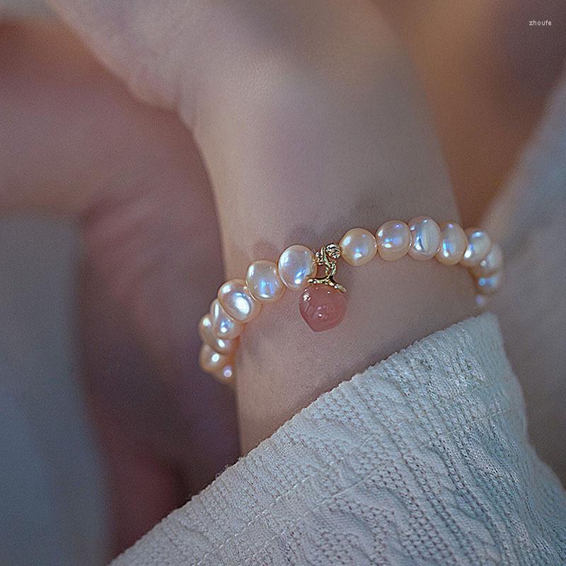 

Charm Bracelets Minar 2023 Fashion Pink Purple Color Freshwater Pearl Beaded Bracelet For Women Natural Stone Peach Jewellery