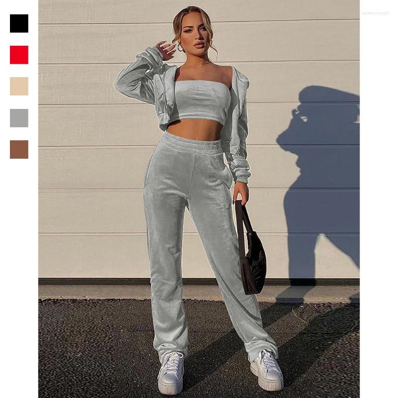 

Women's Two Piece Pants Streetwear Tracksuit Women Sets Jogger Outfits Long Sleeve Fall Winter Coats Stacked Trousers, Auburn