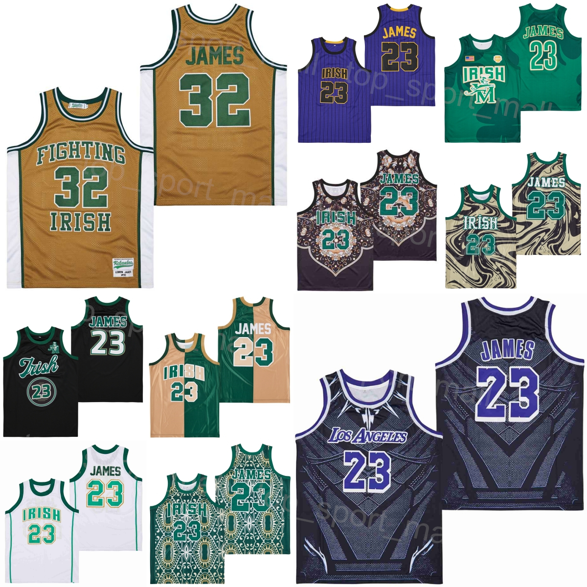 

High School St Vincent Mary Fighting Irish Jersey Basketball LeBron James 23 Marble CROWN Black Brown Green Team All Stitching Sport Breathable ALTERNATE Moive