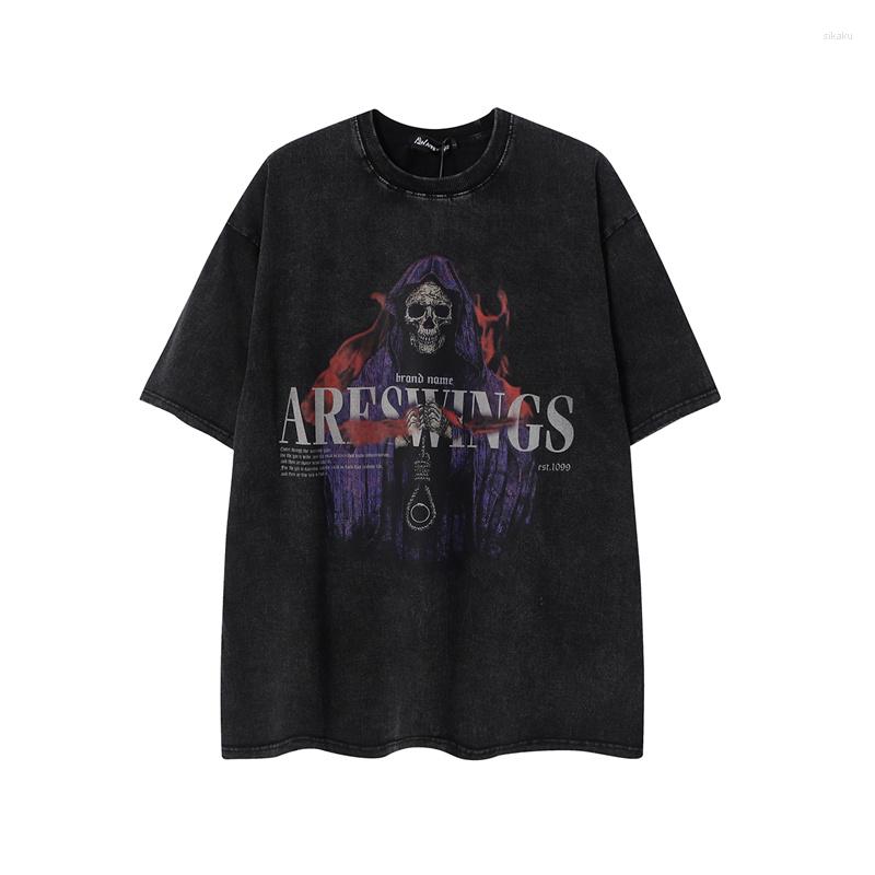 

Men's T Shirts Streetwear Men Oversized Devil Skull Flame Printed Short Sleeve Cotton Gothic Vintage Funny Fashion Designer T-shirts, Black