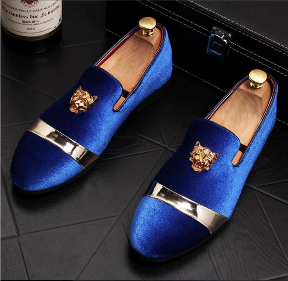 

Fashion Gold Top and Metal Toe men velvet dress shoes Handmade luxurious flats men039s classic loafers U365028887, Blue