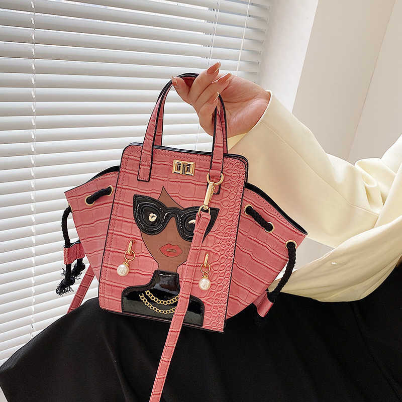 

Shoulder Bags Stone Pattern Women s Bag Niche Messenger New Cartoon Girl Glasses Hand Fashion Shoulder 230420, Red8