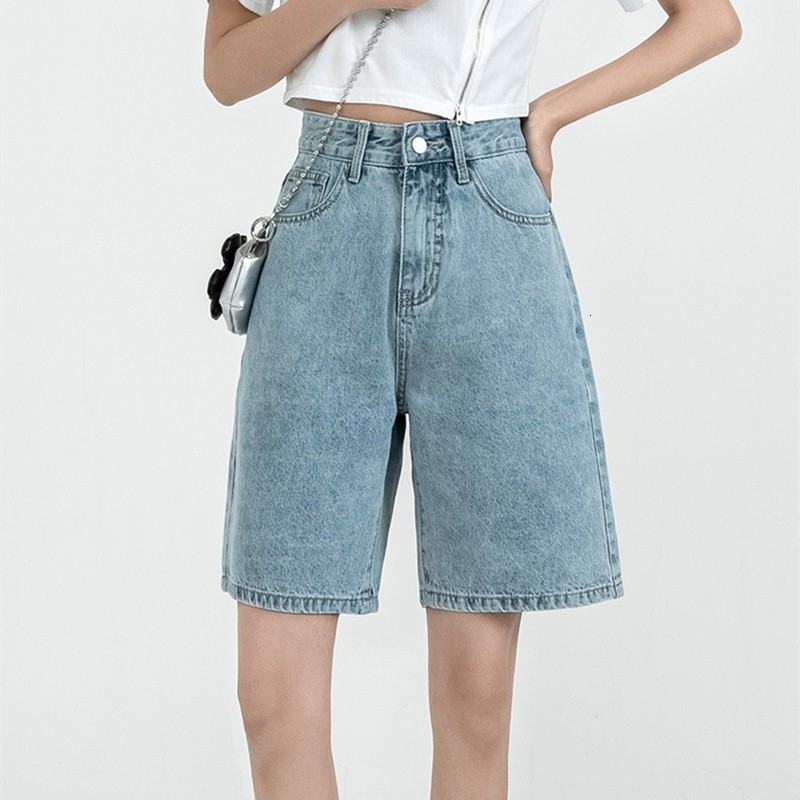

Women's Shorts ZHISILAO Solid Knee-length Denim Shorts Women Boyfriend Casual High Waist Wide Leg Shorts Jeans Summer 230420, White