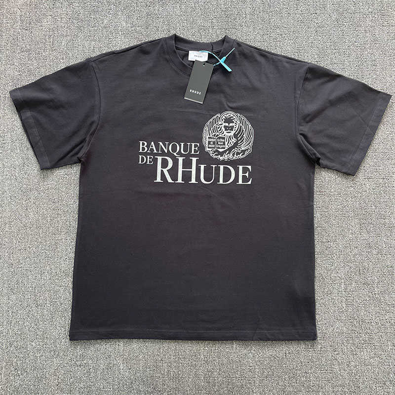 

Designer Fashion Clothing Tees Hip hop TShirts Rhude Bank Slogan Loose Fitting Short Sleeved T-shirt men women Trendy Sign Streetwear Tops Sportswear, Black