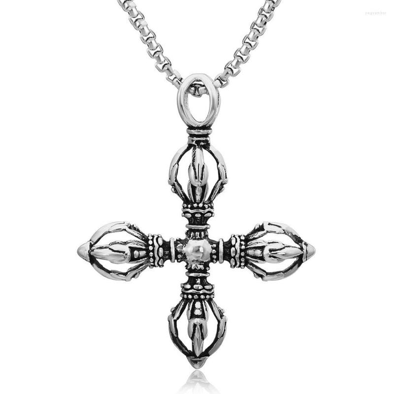 

Pendant Necklaces Exquisite Gothic Crossed Vajra Men's Punk Rock 316l Stainless Steel Chain Hip Hop Jewelry Halloween Gift 2023