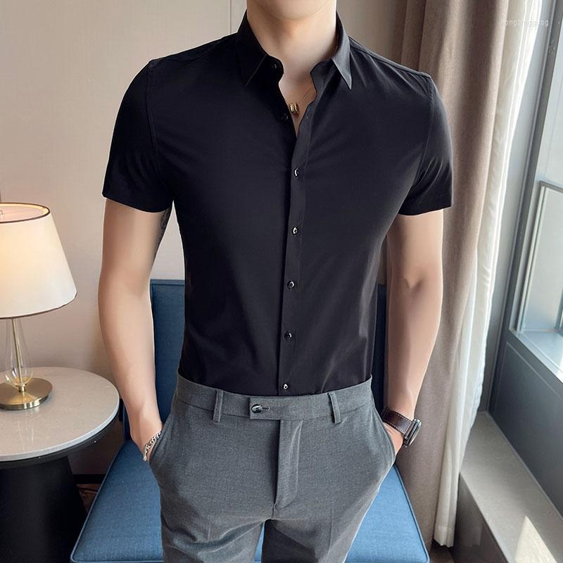 

Men's Casual Shirts 6Colors Summer Plus Size 5XL-M Slim Fit Formal Wear Short Sleeve For Men Clothing 2023 Solid Business Blouse Homme, Black