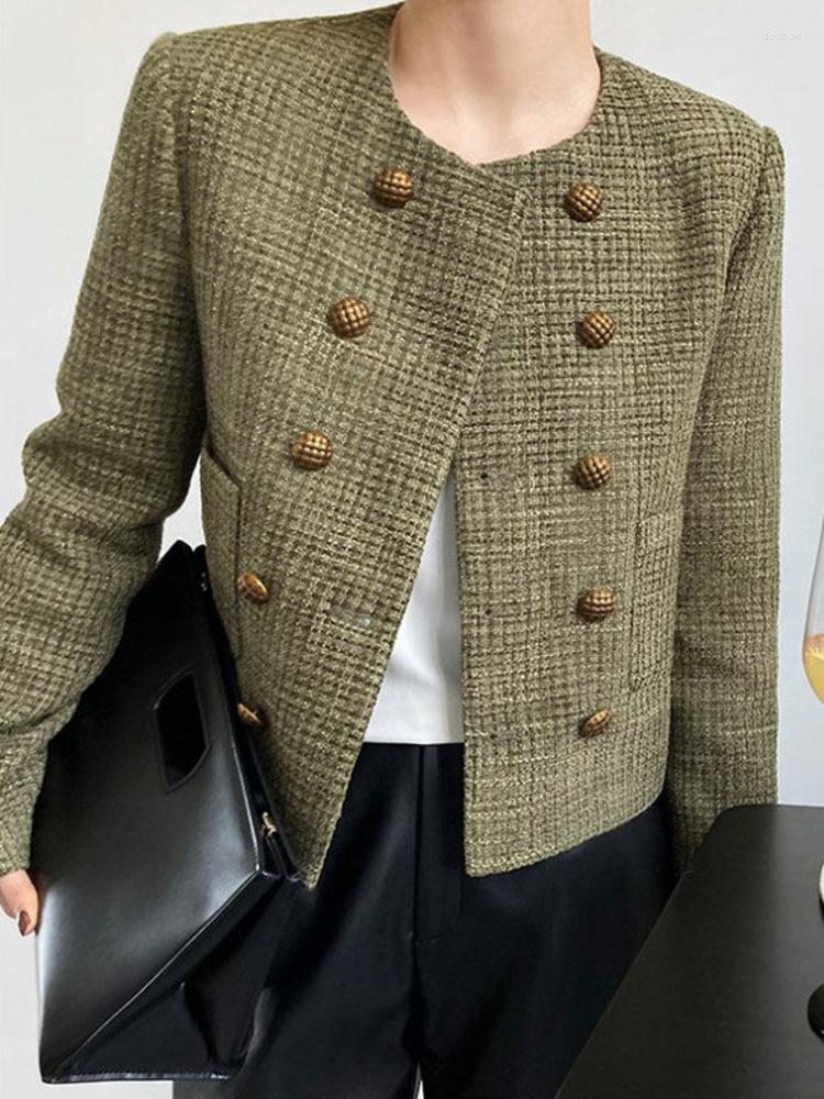 

Women' Jackets High Quality Fall Winter Small Fragrance Tweed Jacket Women French Vintage Pocket Woolen Coats Slim Outwear Tops Casaco, Black