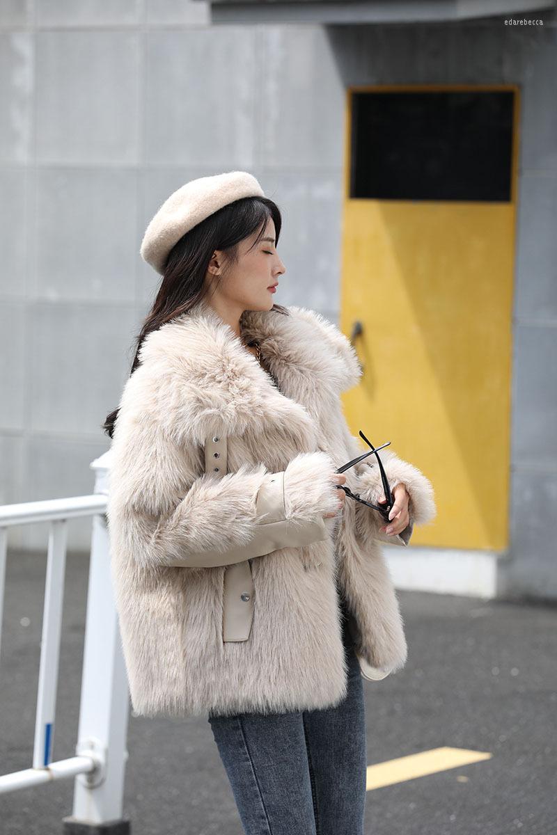 

Women's Fur Women's Faux Coat Autumn Winter High Quality Khaki Luxury Fluffy Short Elegant Thick Warm Jacket Oversize 2023