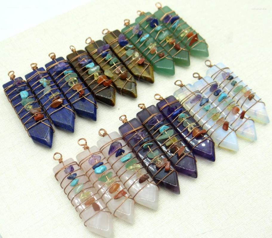

Pendant Necklaces Natural Stone Quartz Crystal Aventurine 7 Chakra Pillar Wire Winding For Jewelry Mking Necklace Men Woman6pc