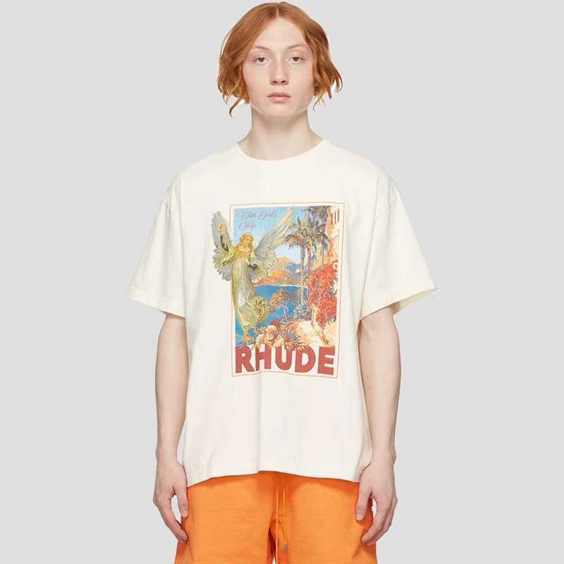 

Designer Fashion Clothing Tees Hip hop TShirts Street Rhude Plant Flower Print men women Loose Casual Cotton Versatile Lovers T-shirt Streetwear Tops Sportswear, White