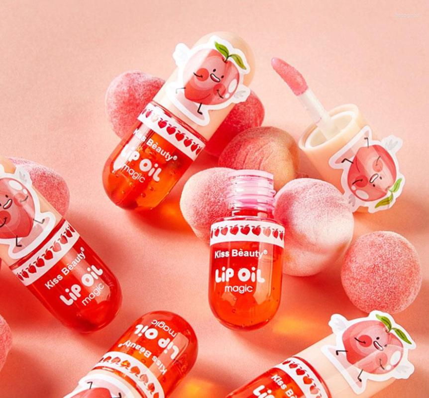 

Lip Gloss Anti Peeling Oil Honey Peach Flavored Moisturizing Glaze Thermotropic For Women Travel, Pink