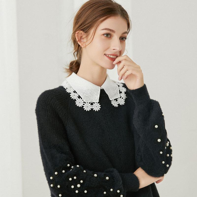 

Bow Ties Women White Fake Collar Blouse Tops Adult Solid Detachable Shirt False Lapel Top Clothes Accessories