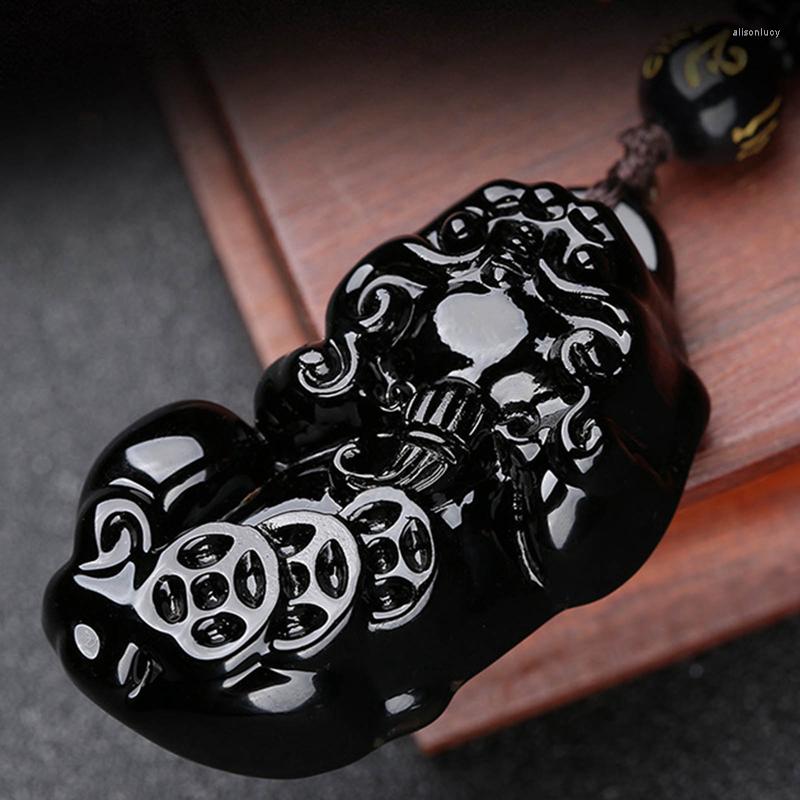 

Chains Natural Obsidian Pixiu Pendant Customized Amulet Wedding Souvenir Fashion Jewelry Paired Couple WomenMen Necklace Gifts