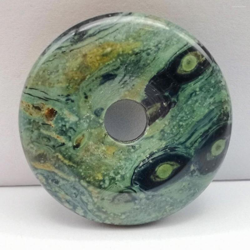 

Pendant Necklaces 30MM Natural Green Eye Stone GEM Carved Safety Button Necklace Jewelry For Gift H334