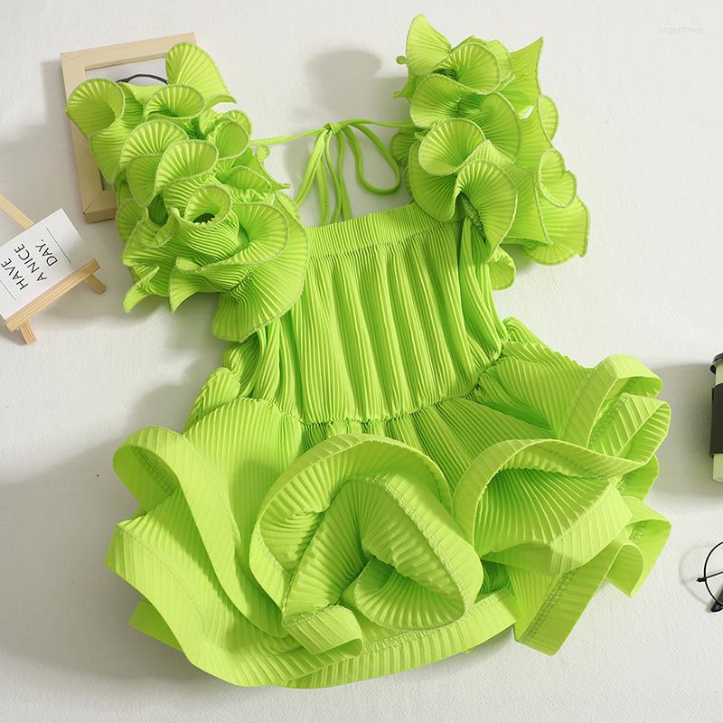 

Women's Blouses Women Summer Ruffled Edge Slim Square Collar Solid Off Shoulder Sleeveless Simple Comfortable Casual Fashion Design, Green