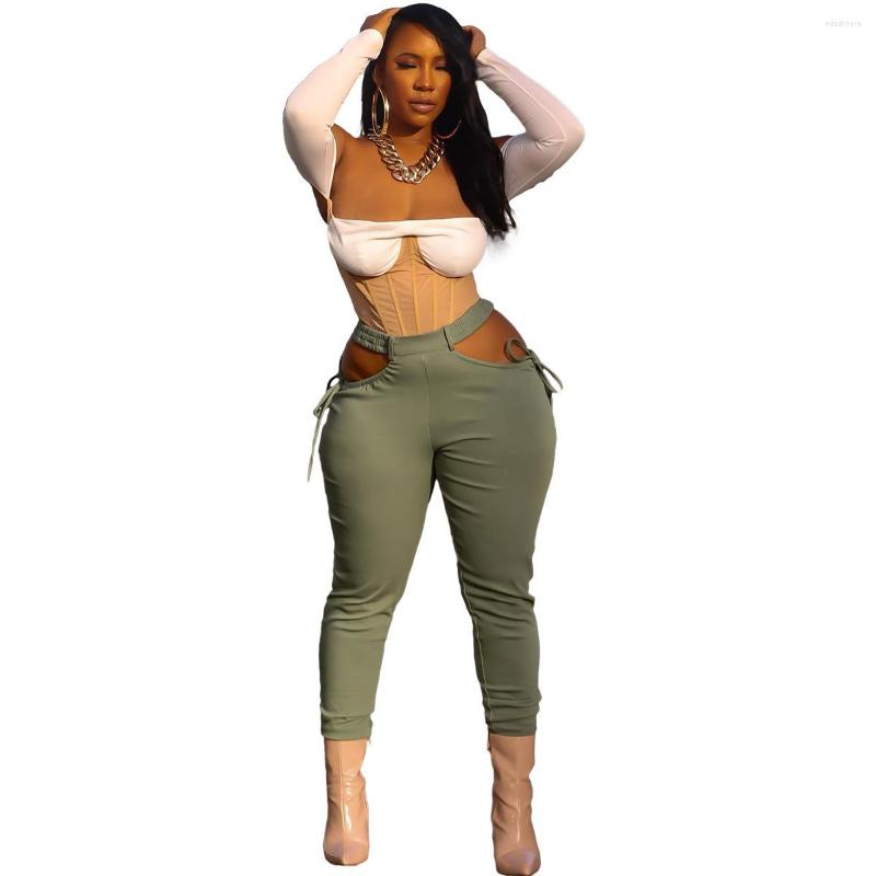 

Women' Pants Elastic Waistband High Solid Color Casual Women, Army green