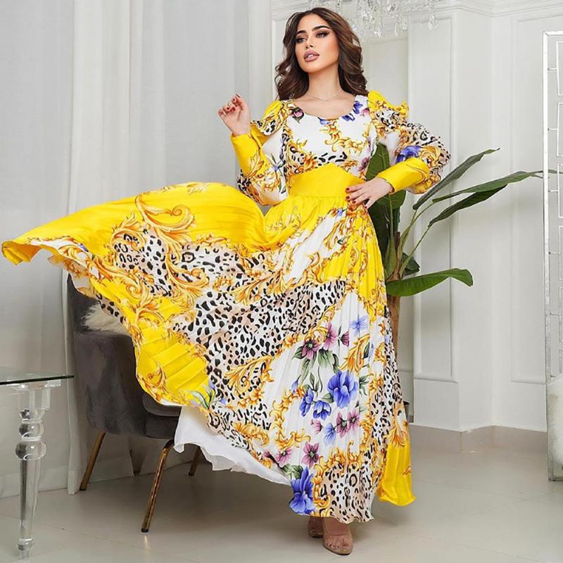 

Ethnic Clothing Muslim Women Floral Print Boho Long Dresses Jalabiyat Ramadan Moroccan Caftan Dubai Turkey Arabic Modest Dress Islamic