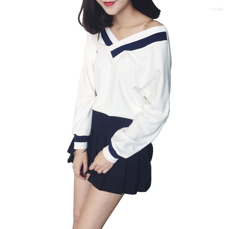 

Women's T Shirts Fashion V-neck Korean Women's Clothing Careful Machine Long-sleeved T-shirt Striped Harajuku Clothes College Wind, Ws05