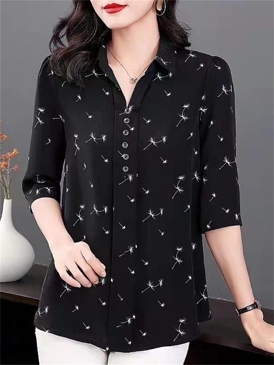 

T-Shirt BLUSA INFORMAL DE GASA CON MEDIA MANGA PARA PRIMAVERA Y VERANO CAMISA CON ESTAMPADO DE FLORES PARA MUJER DF4421, Beige